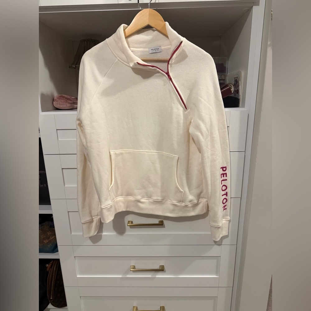 Peloton Cream Half-Zip Sweatshirt with Red Trim